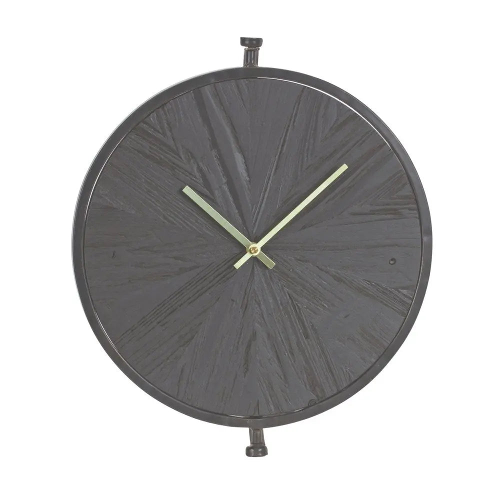 18" Circle Black Wood and Solid Wood Analog Wall Clock - NOBLE HOME INTERIORS