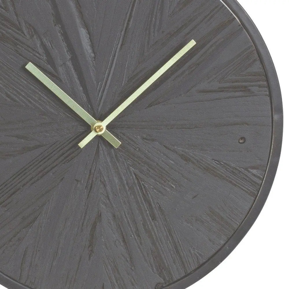 18" Circle Black Wood and Solid Wood Analog Wall Clock - NOBLE HOME INTERIORS