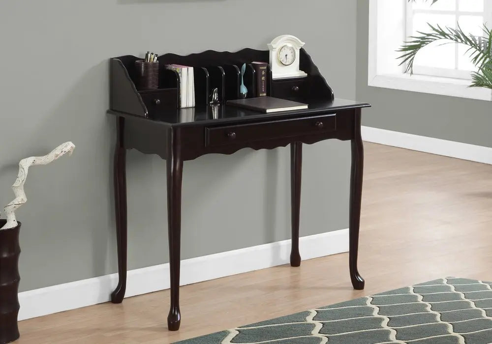 18" Dark Brown Solid Wood Computer Desk With Three Drawers - NOBLE HOME INTERIORS