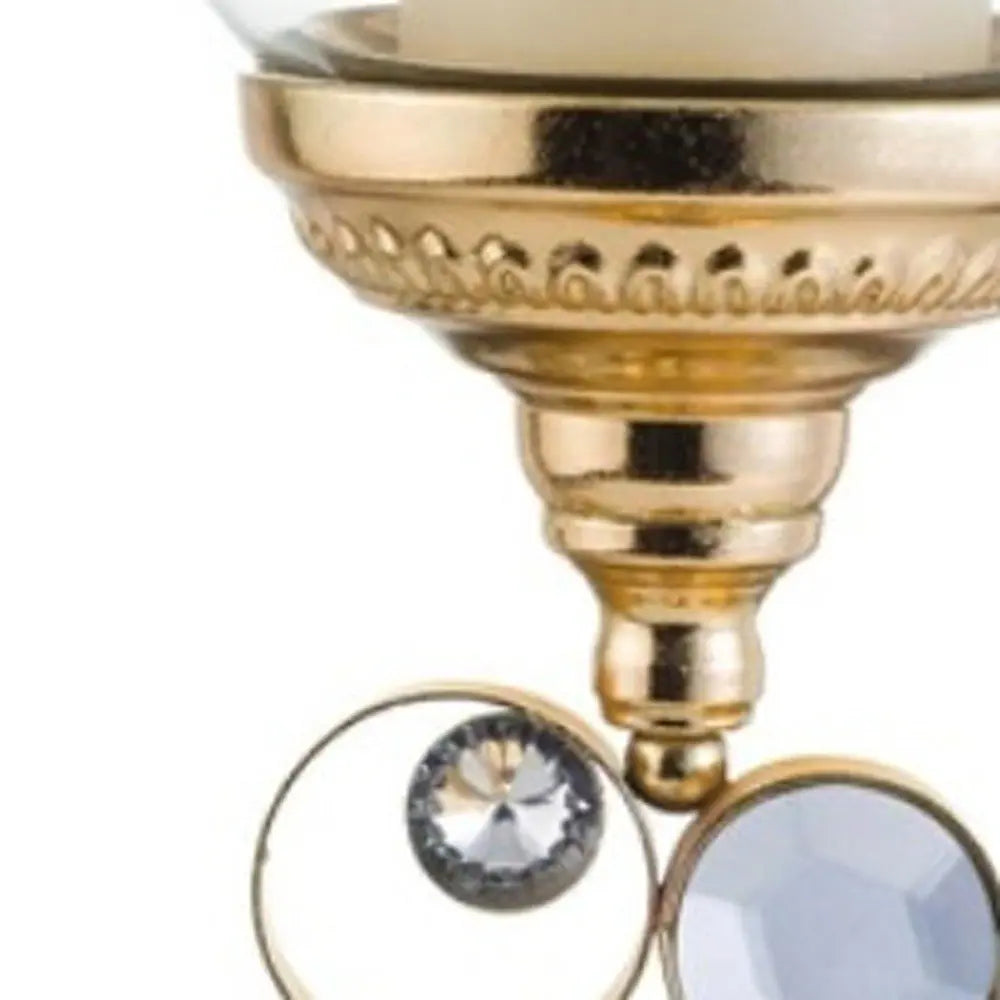 18" Gold and Faux Crystal Bling Tabletop Hurricane Candle Holder - NOBLE HOME INTERIORS