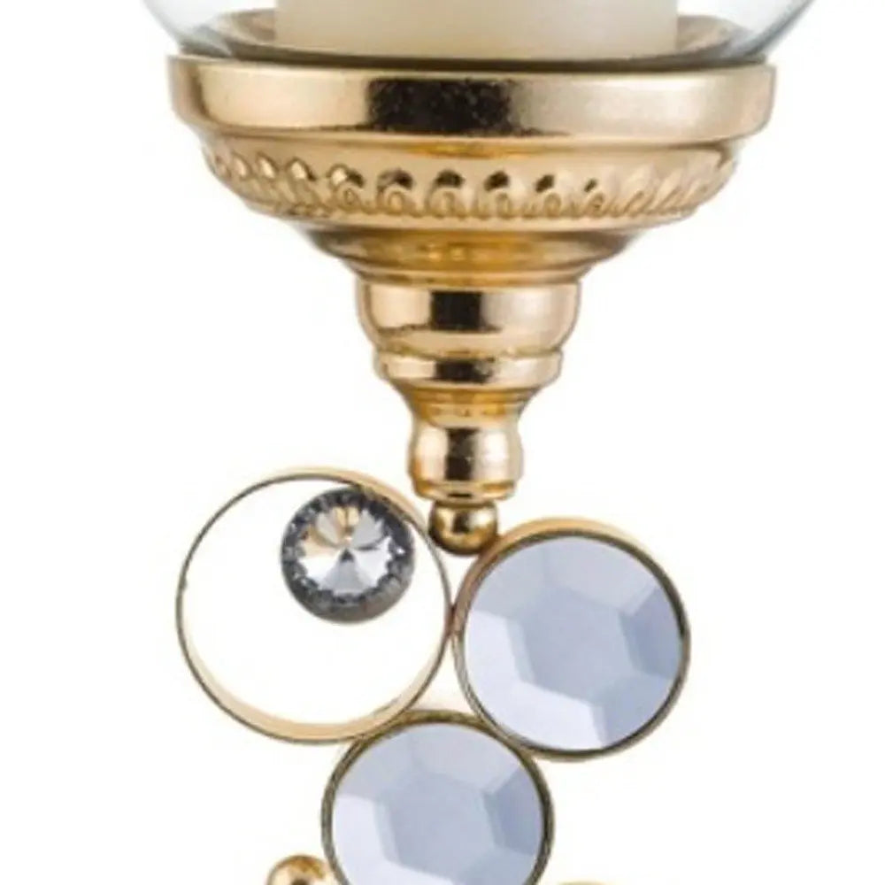 18" Gold and Faux Crystal Bling Tabletop Hurricane Candle Holder - NOBLE HOME INTERIORS