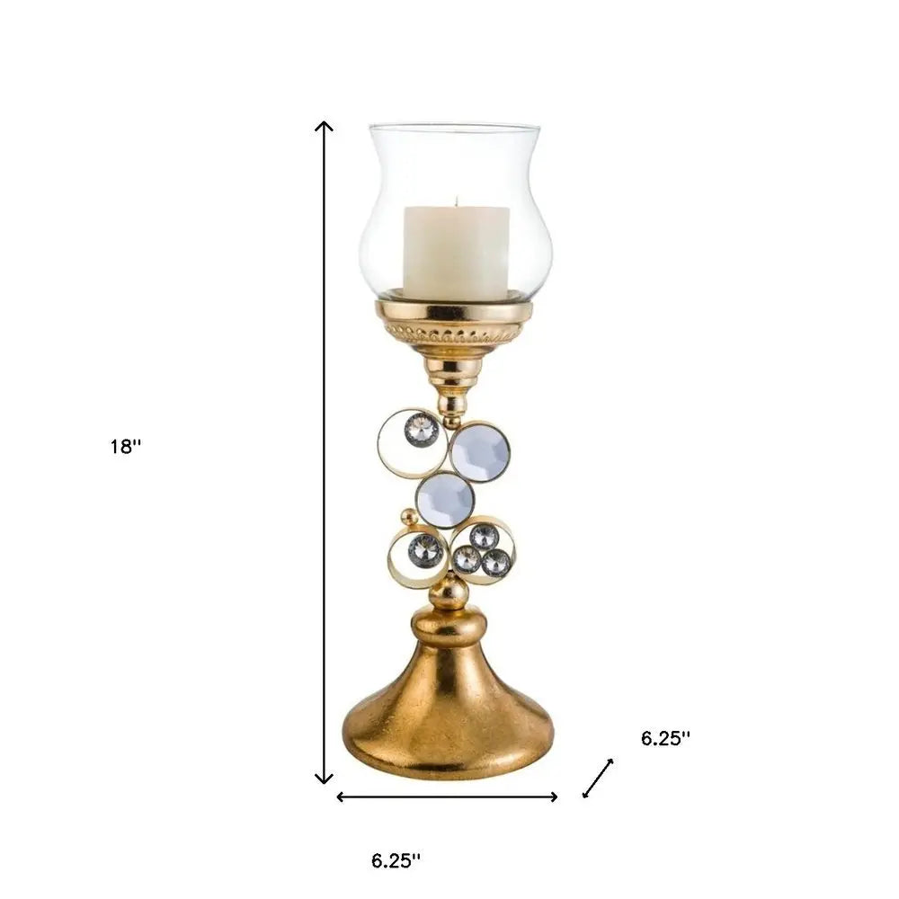 18" Gold and Faux Crystal Bling Tabletop Hurricane Candle Holder - NOBLE HOME INTERIORS