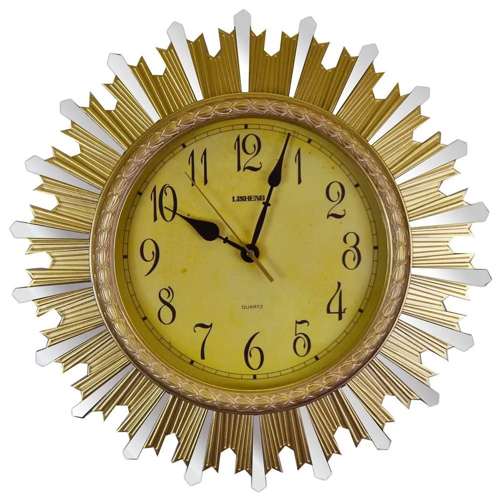 18" Gold And Silver Resin Silent Analog Sunburst Wall Clock HomeRoots