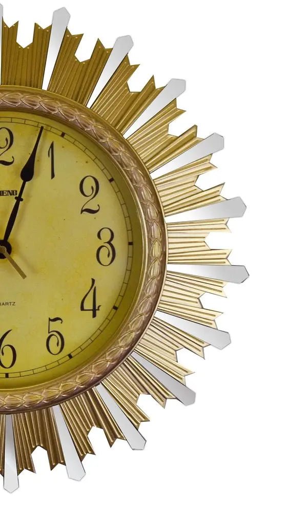 18" Gold And Silver Resin Silent Analog Sunburst Wall Clock HomeRoots