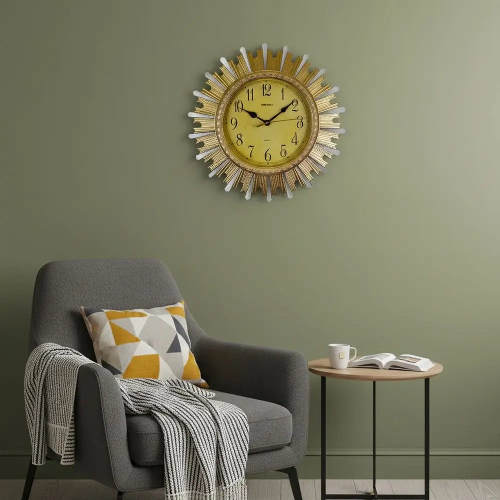 18" Gold And Silver Resin Silent Analog Sunburst Wall Clock HomeRoots