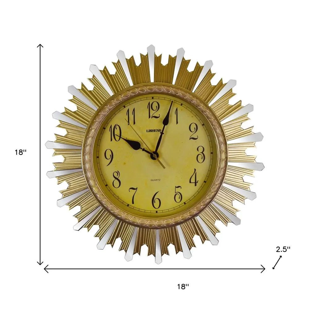 18" Gold And Silver Resin Silent Analog Sunburst Wall Clock HomeRoots