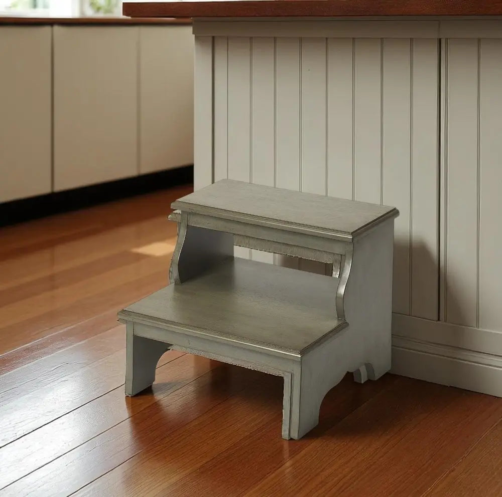 18" Handcrafted Silver Satin Step Stool - NOVA HOME FURNITURE