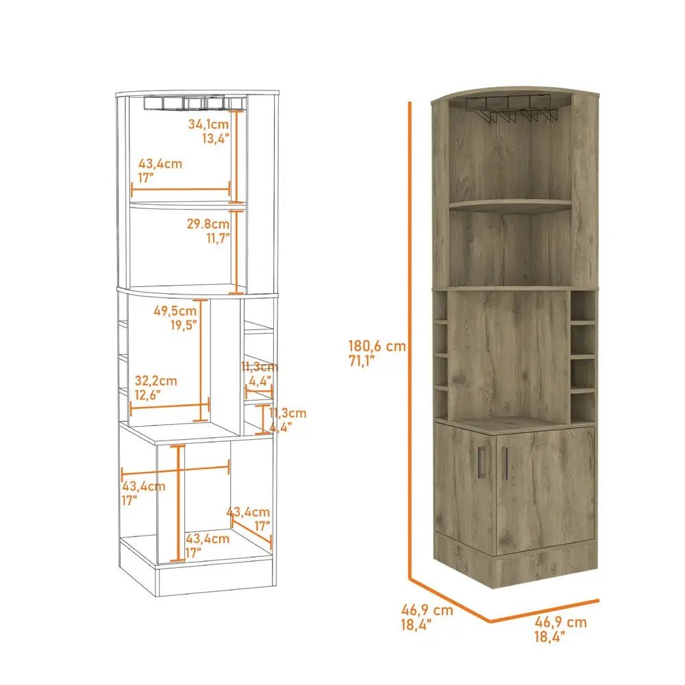 18" Natural Corner Bar Cabinet With Eleven Shelves HomeRoots