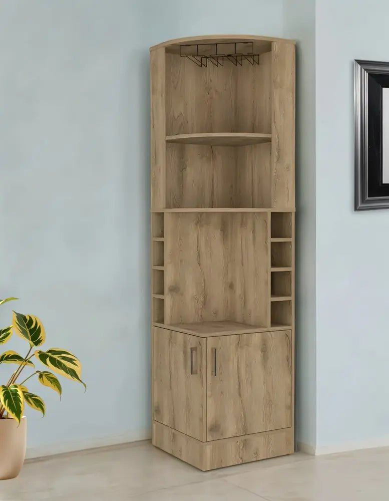 18" Natural Corner Bar Cabinet With Eleven Shelves HomeRoots