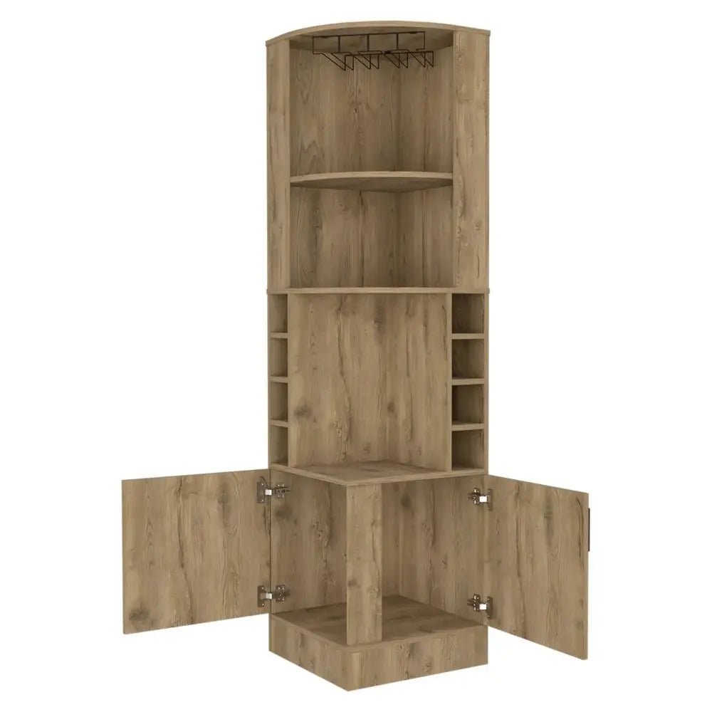 18" Natural Corner Bar Cabinet With Eleven Shelves HomeRoots