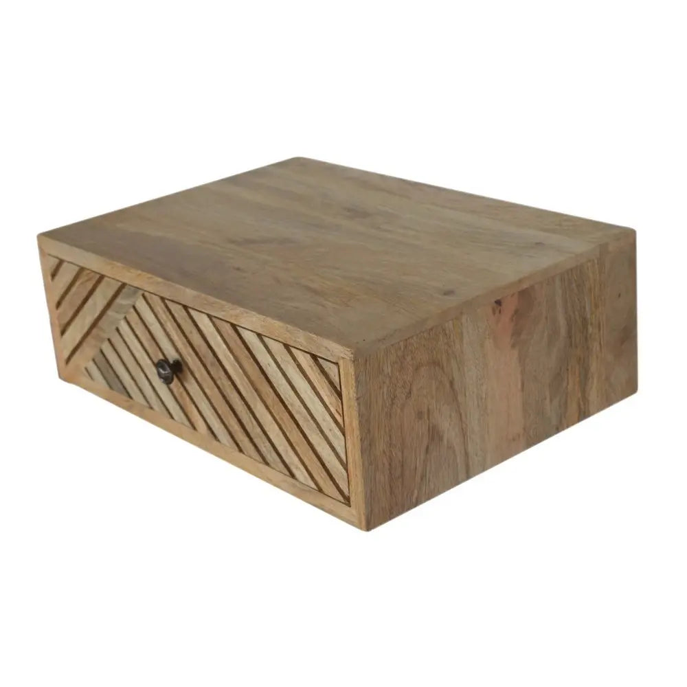 18" Natural Solid Wood Carved Geometric One Drawer Floating Nightstand - NOBLE HOME INTERIORS