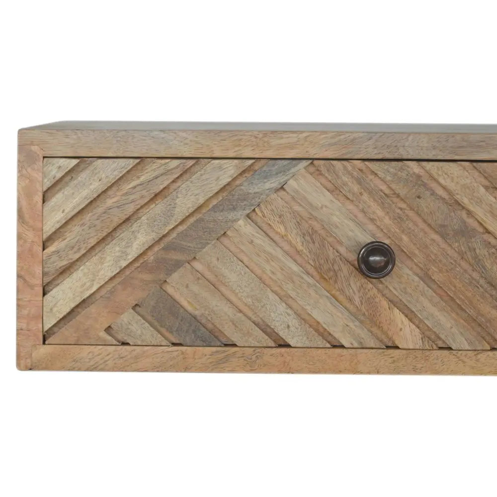 18" Natural Solid Wood Carved Geometric One Drawer Floating Nightstand - NOBLE HOME INTERIORS