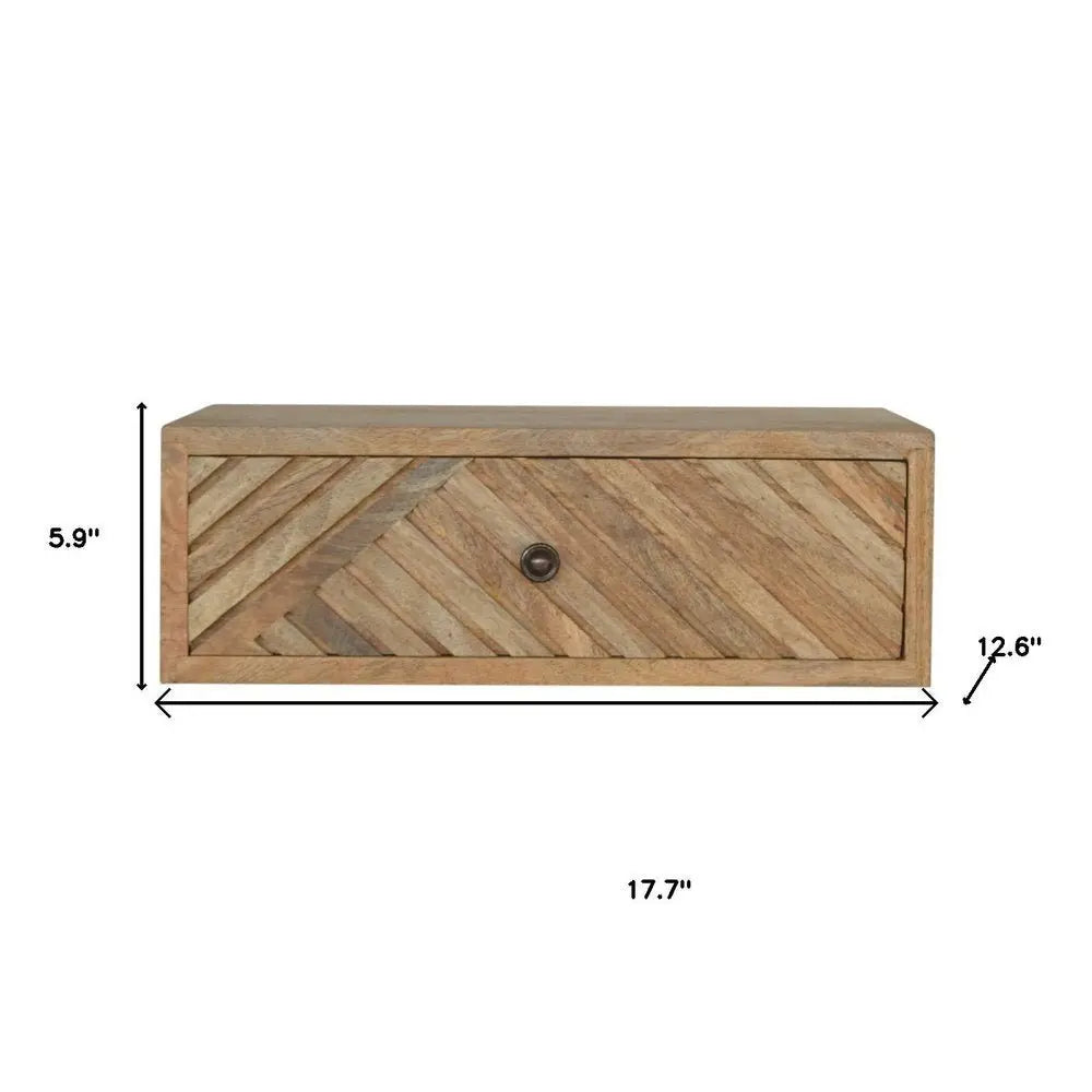 18" Natural Solid Wood Carved Geometric One Drawer Floating Nightstand - NOBLE HOME INTERIORS