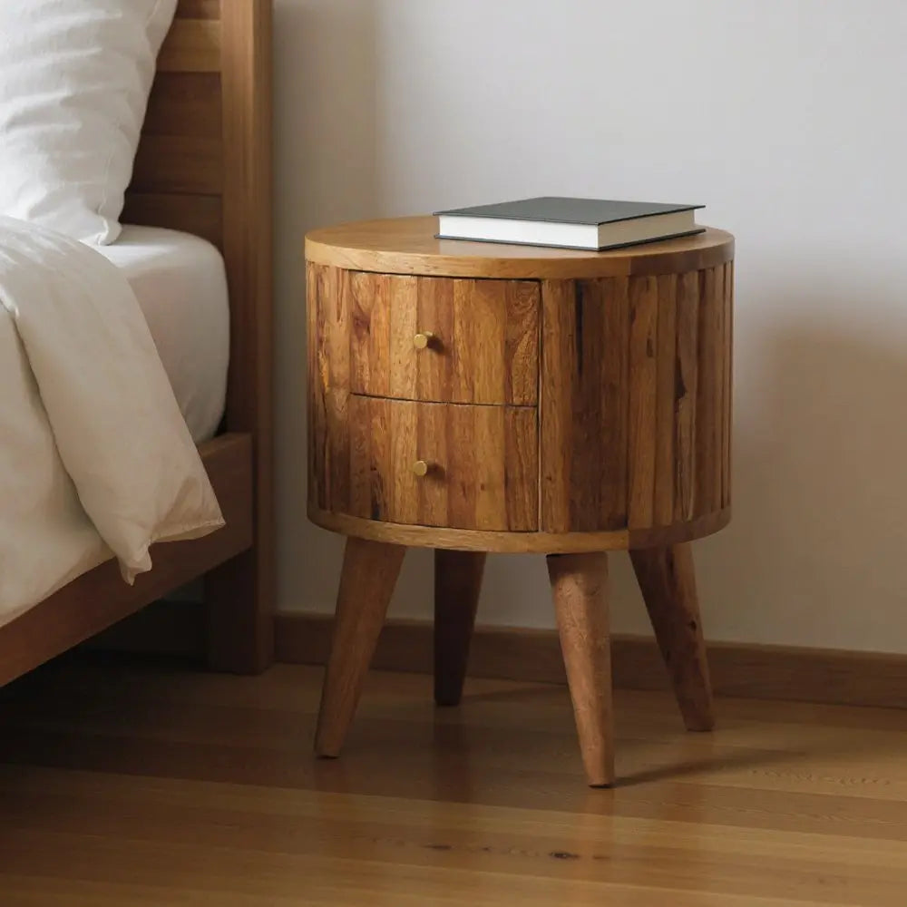 18" Natural Solid Wood Oval Two Drawer Nightstand - NOBLE HOME INTERIORS