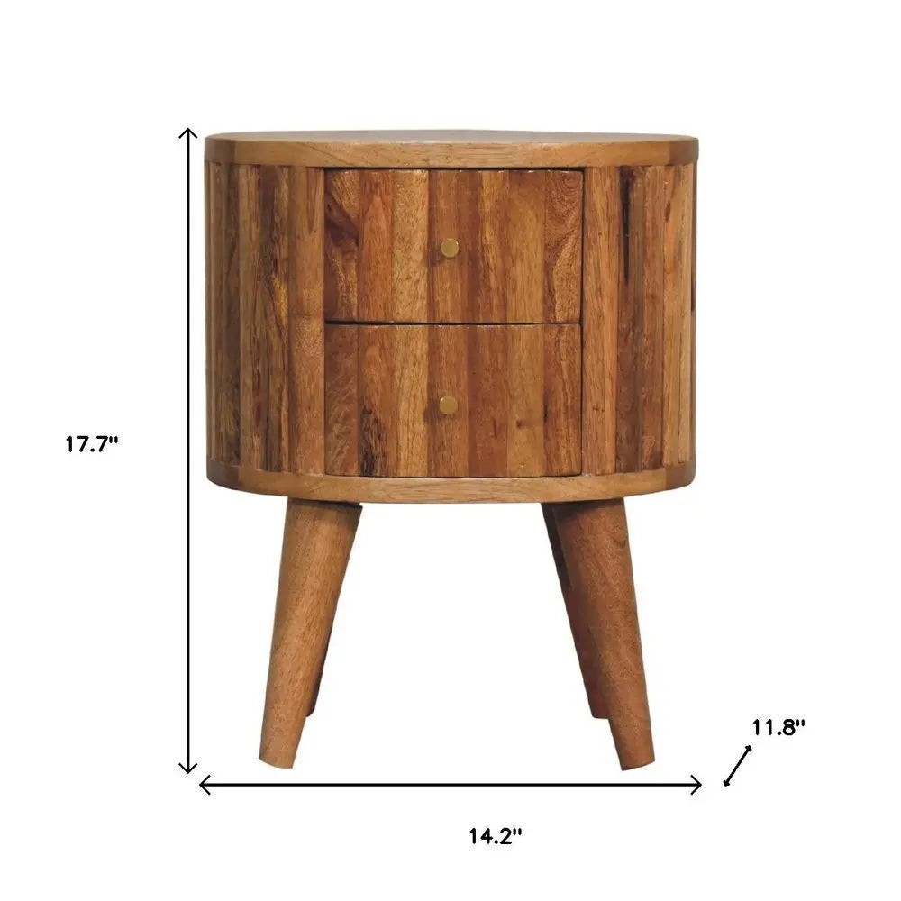 18" Natural Solid Wood Oval Two Drawer Nightstand - NOBLE HOME INTERIORS