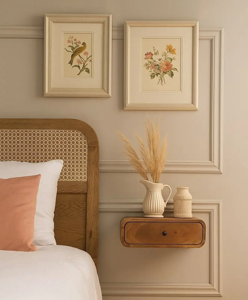 18" Oak Solid Wood Oval One Drawer Floating Nightstand - NOBLE HOME INTERIORS