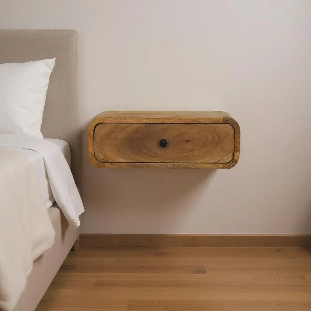 18" Oak Solid Wood Oval One Drawer Floating Nightstand - NOBLE HOME INTERIORS