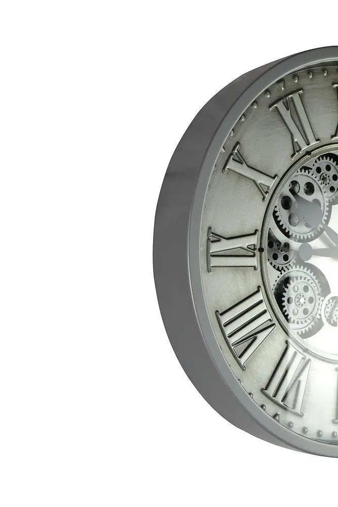 18" Silver And Black Metal Silent Skeleton Exposed Gear Round Wall Clock HomeRoots