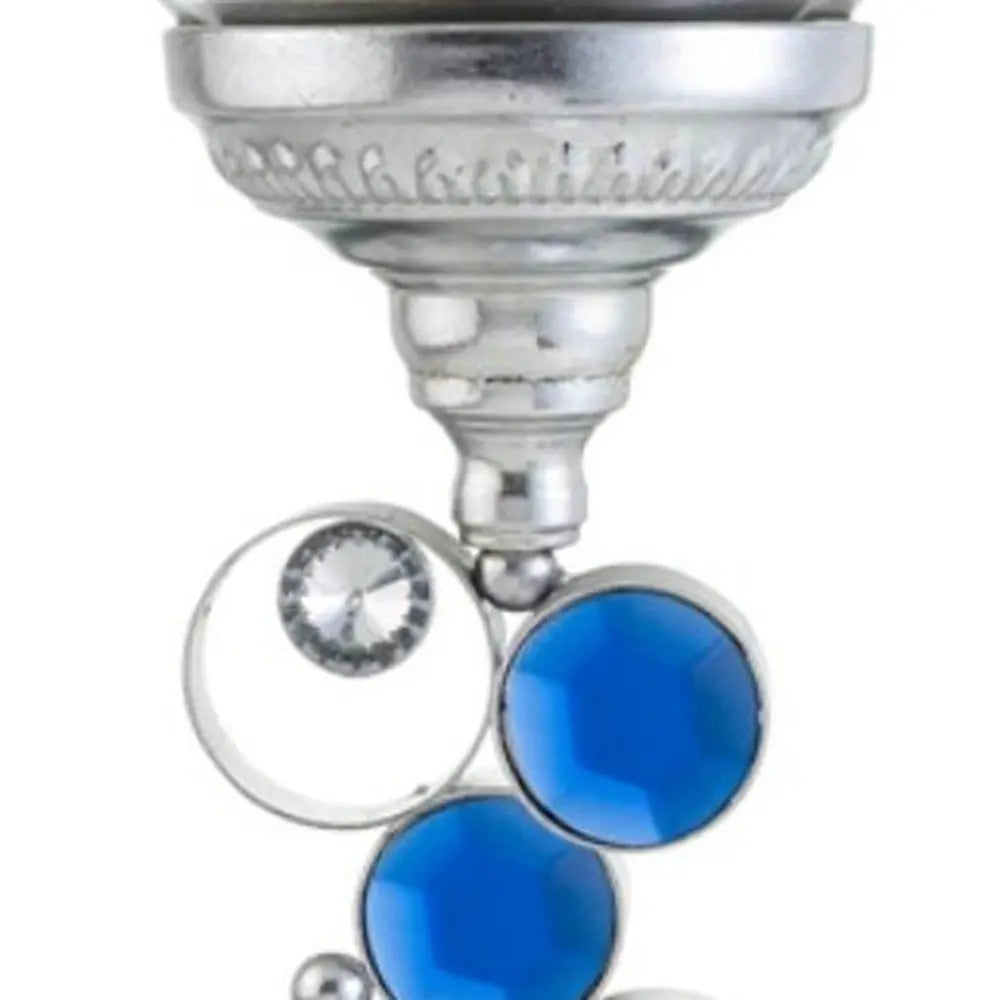 18" Silver and Blue Faux Crystal Bling Hurricane Candle Holder - NOBLE HOME INTERIORS