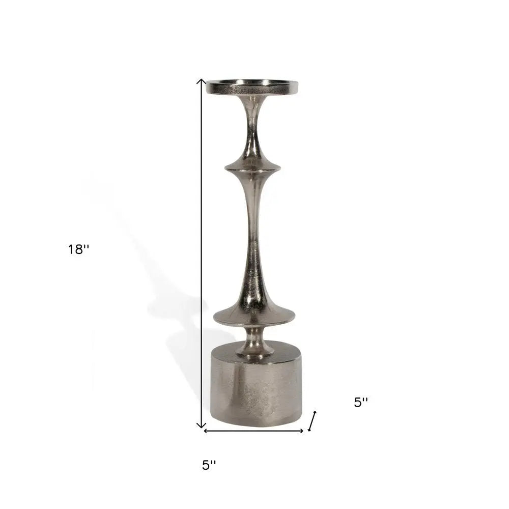 18" Silver Distressed Geometric Metal Tabletop Candle Holder - NOBLE HOME INTERIORS