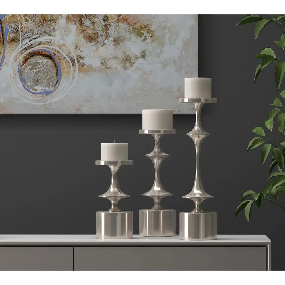 18" Silver Distressed Geometric Metal Tabletop Candle Holder - NOBLE HOME INTERIORS
