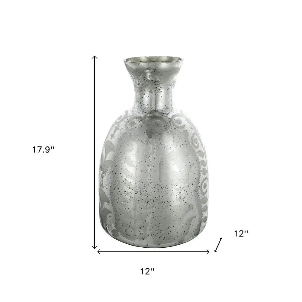 18" Silver Floral Round Glass Table Vase - NOBLE HOME INTERIORS