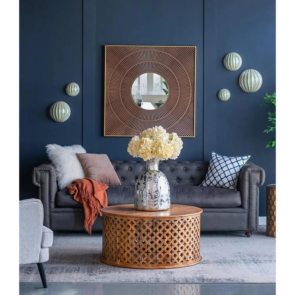 18" Silver Floral Round Glass Table Vase - NOBLE HOME INTERIORS