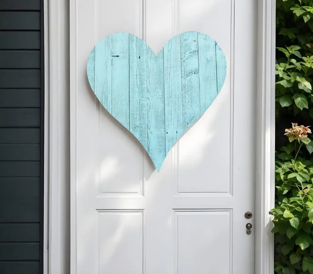 18" Turquoise Reclaimed Wood Heart Wall Decor - NOBLE HOME INTERIORS