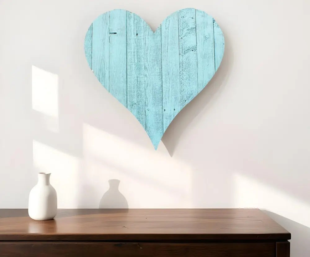18" Turquoise Reclaimed Wood Heart Wall Decor - NOBLE HOME INTERIORS