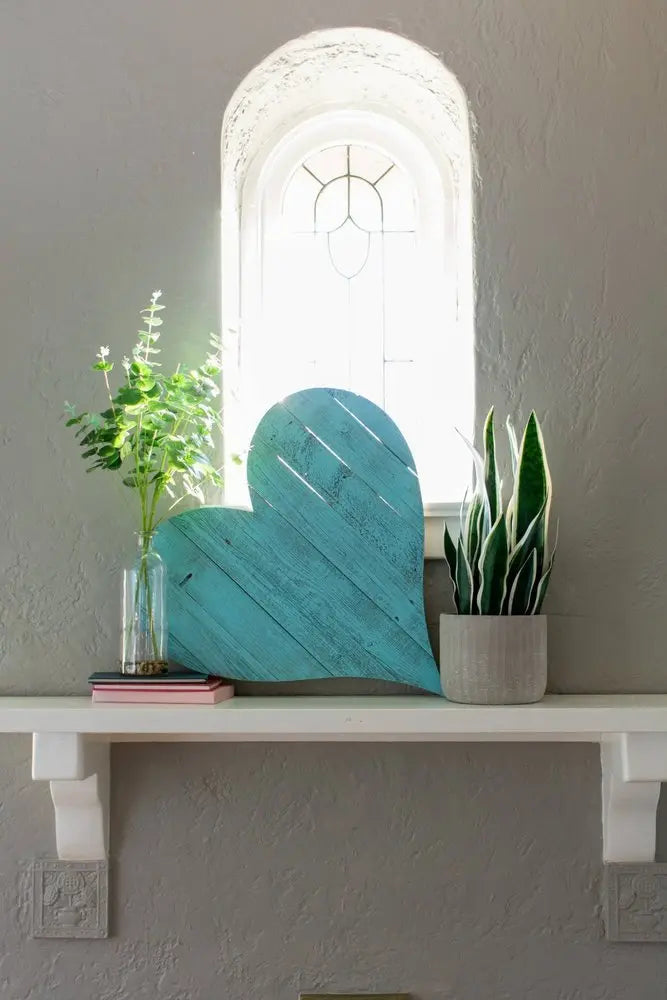 18" Turquoise Reclaimed Wood Heart Wall Decor - NOBLE HOME INTERIORS