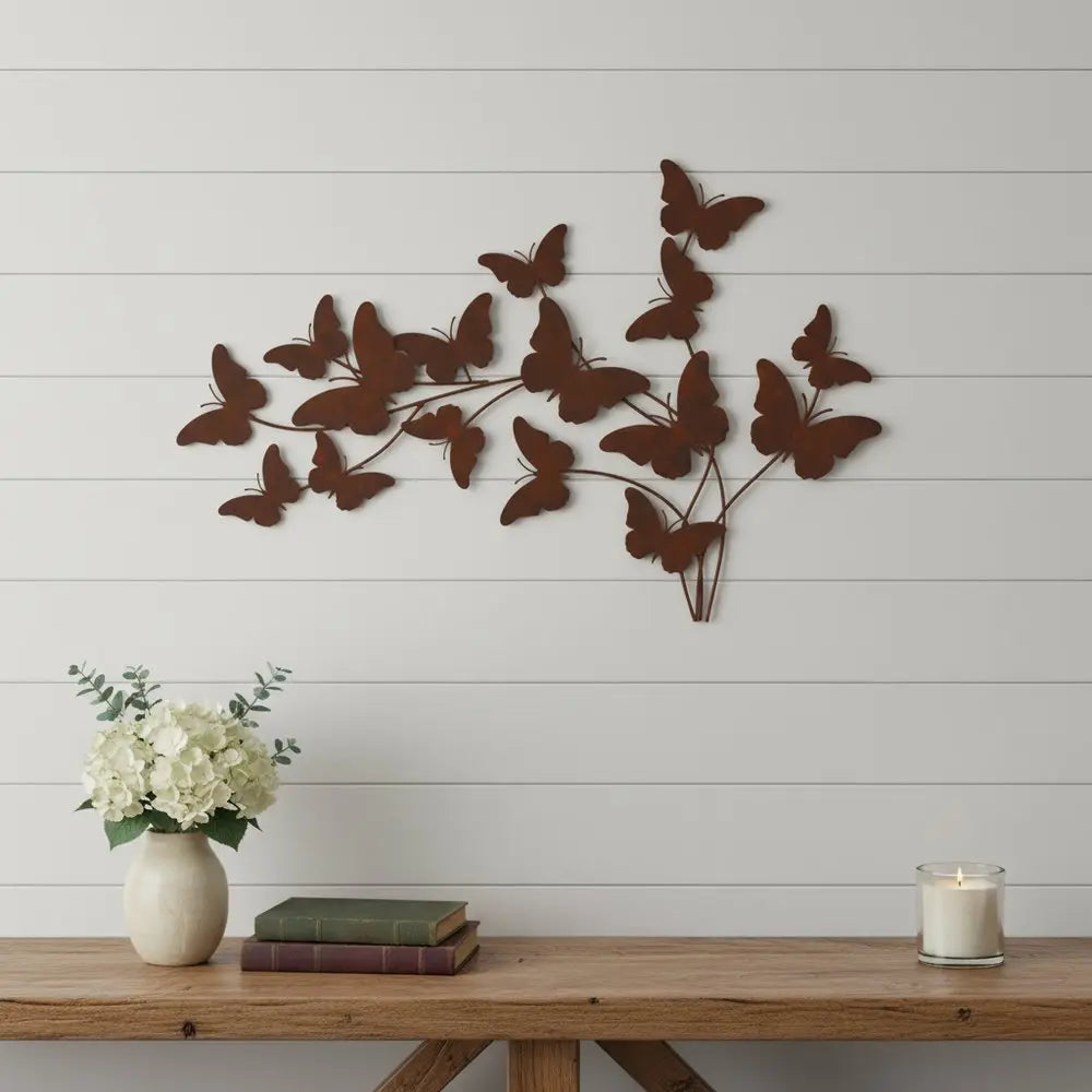 18" X 29" Brown Metal Butterflies Hanging Dimensional Sculpture - NOBLE HOME INTERIORS