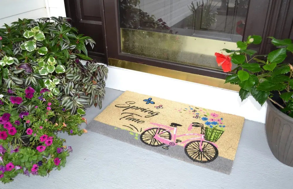 18" X 30" Beige and Black Coir Bicycle Outdoor Spring Door Mat - NOBLE HOME INTERIORS