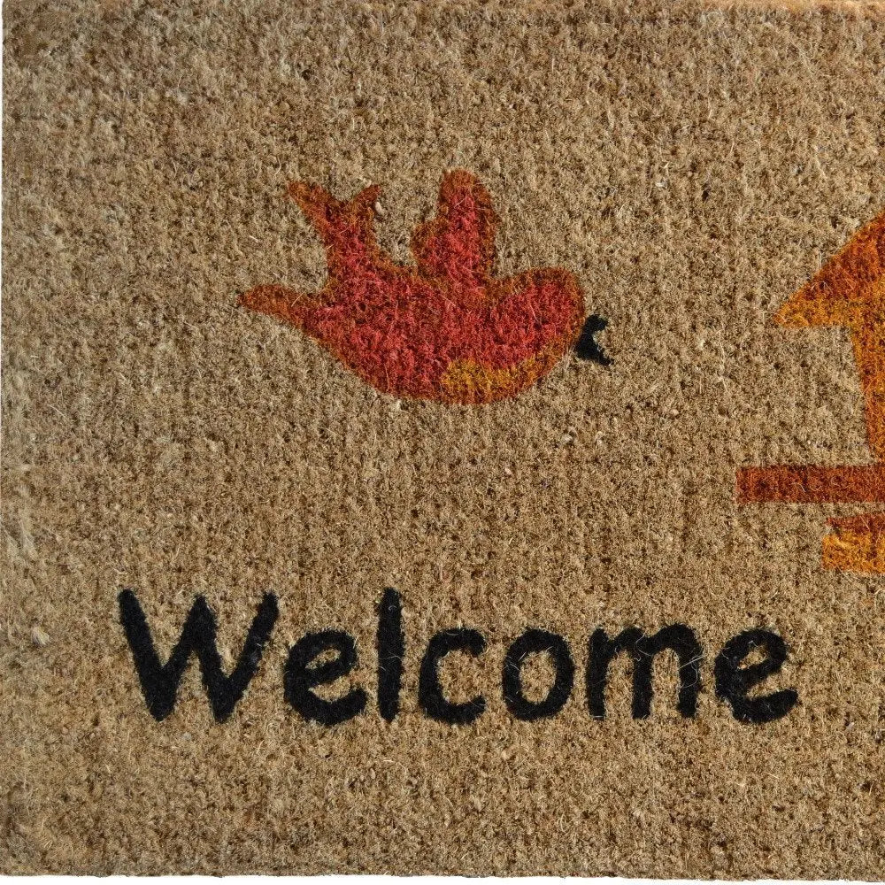 18" X 30" Beige and Black Coir Bird Welcome Outdoor Door Mat - NOBLE HOME INTERIORS