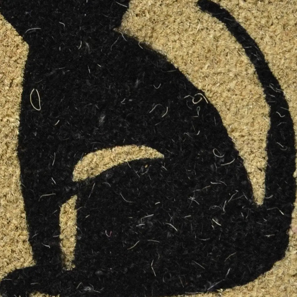 18" X 30" Beige and Black Coir Cat Outdoor Door Mat - NOBLE HOME INTERIORS