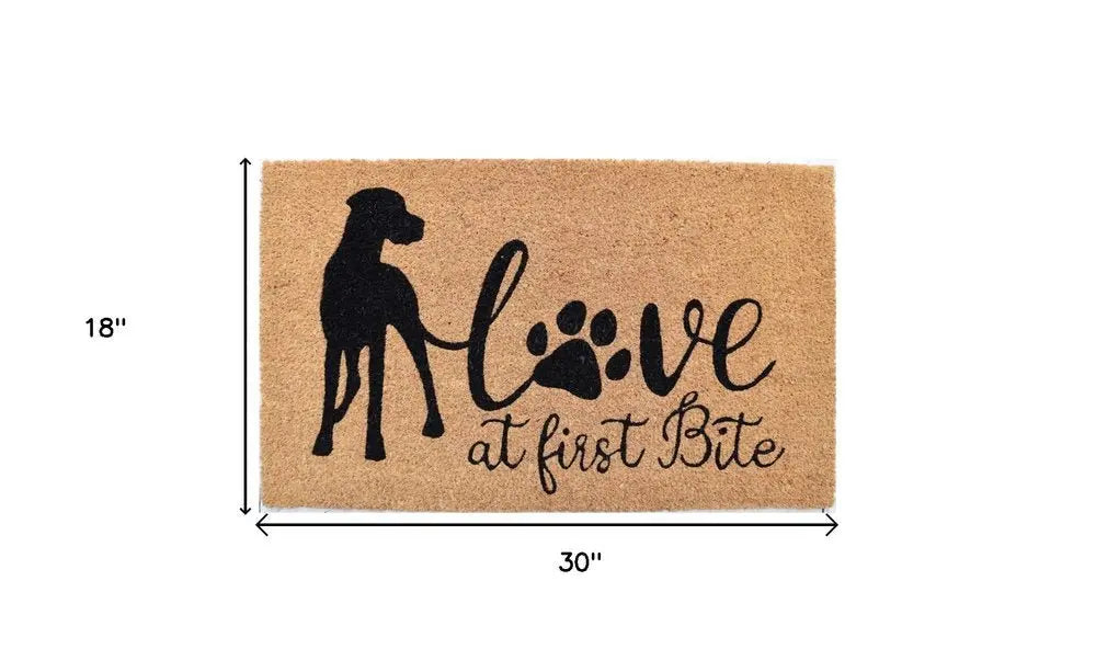 18" X 30" Beige and Black Coir Dog Outdoor Door Mat - NOBLE HOME INTERIORS