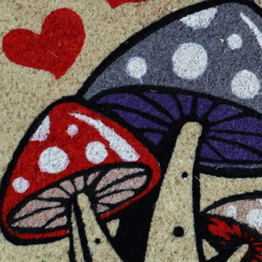 18" X 30" Beige and Black Coir Mushrooms Home Sweet Home Outdoor Door Mat - NOBLE HOME INTERIORS