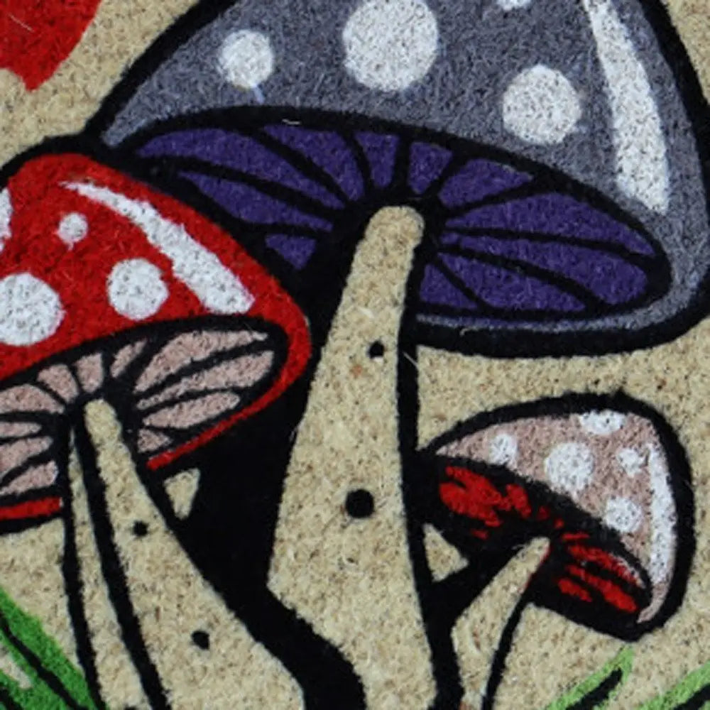 18" X 30" Beige and Black Coir Mushrooms Home Sweet Home Outdoor Door Mat - NOBLE HOME INTERIORS