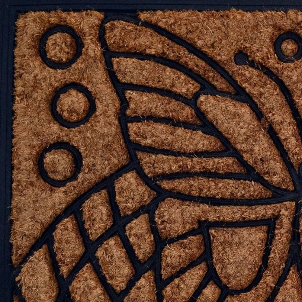 18" X 30" Beige and Black Rubber and Coir Outdoor Door Mat - NOBLE HOME INTERIORS