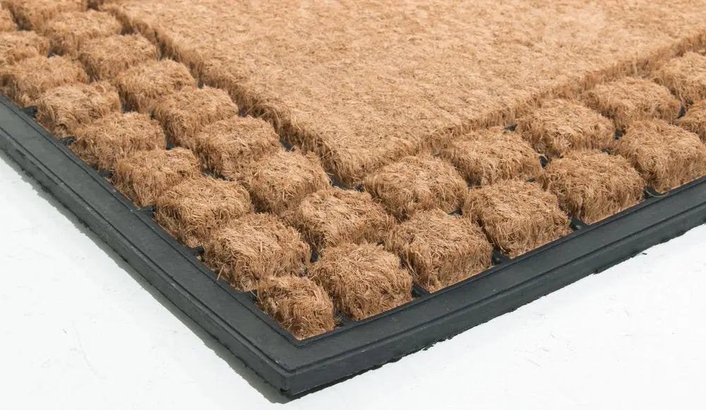 18" X 30" Beige and Black Rubber and Coir Outdoor Door Mat - NOBLE HOME INTERIORS