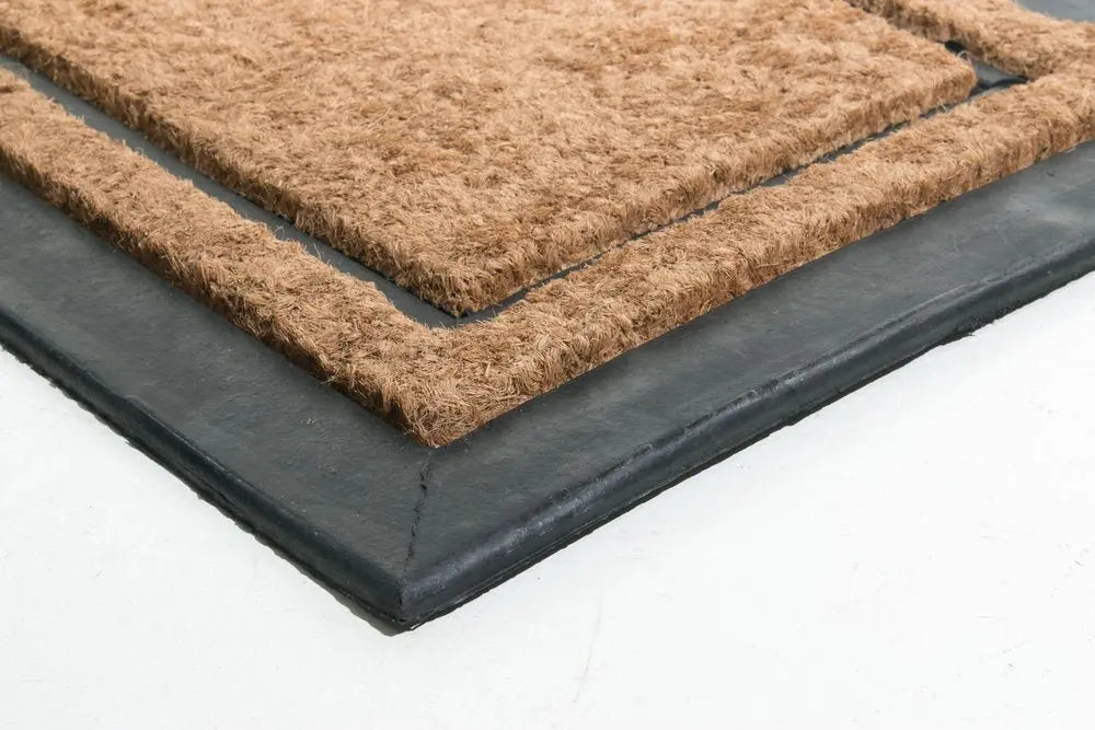 18" X 30" Beige and Black Rubber and Coir Outdoor Door Mat - NOBLE HOME INTERIORS