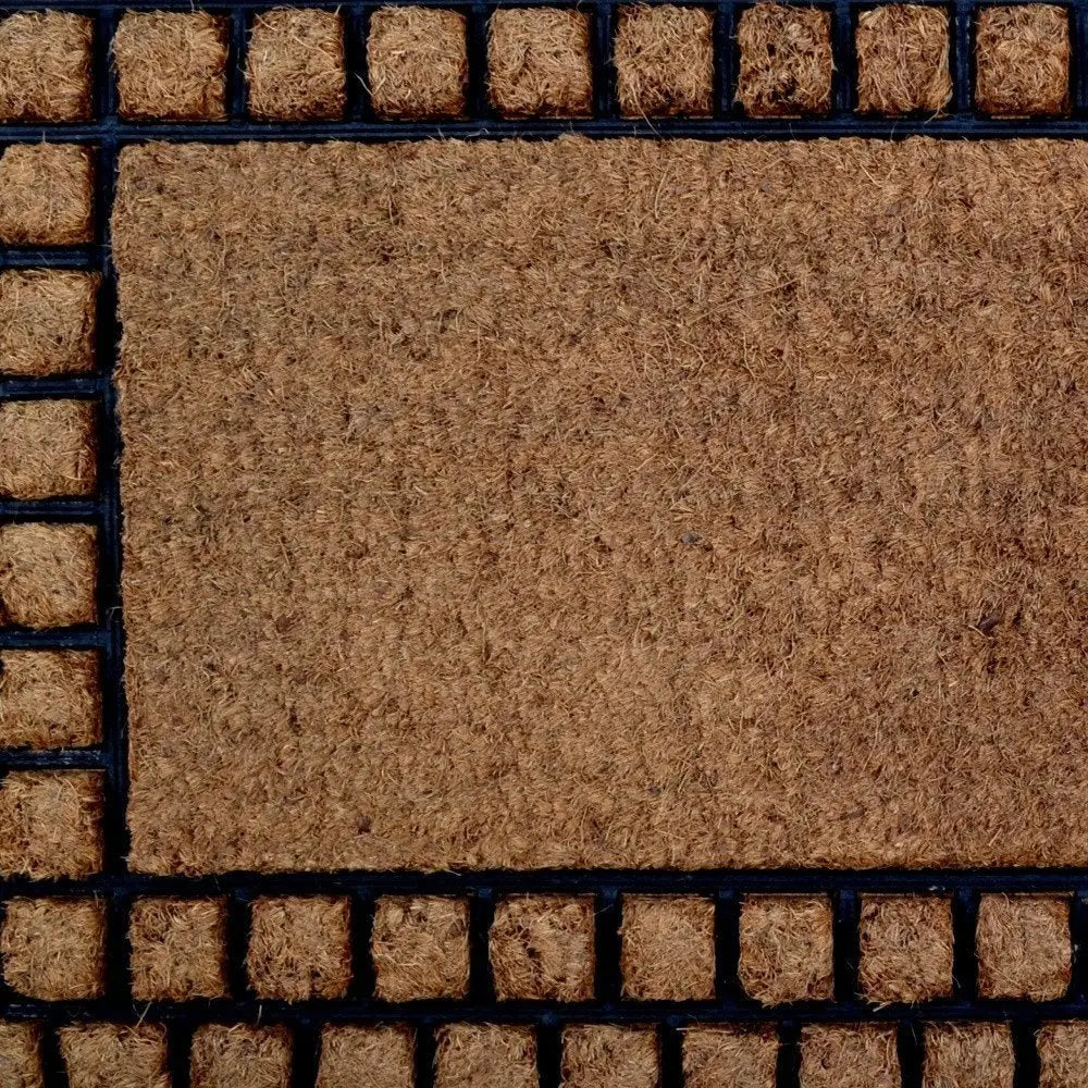 18" X 30" Beige and Black Rubber and Coir Outdoor Door Mat - NOBLE HOME INTERIORS