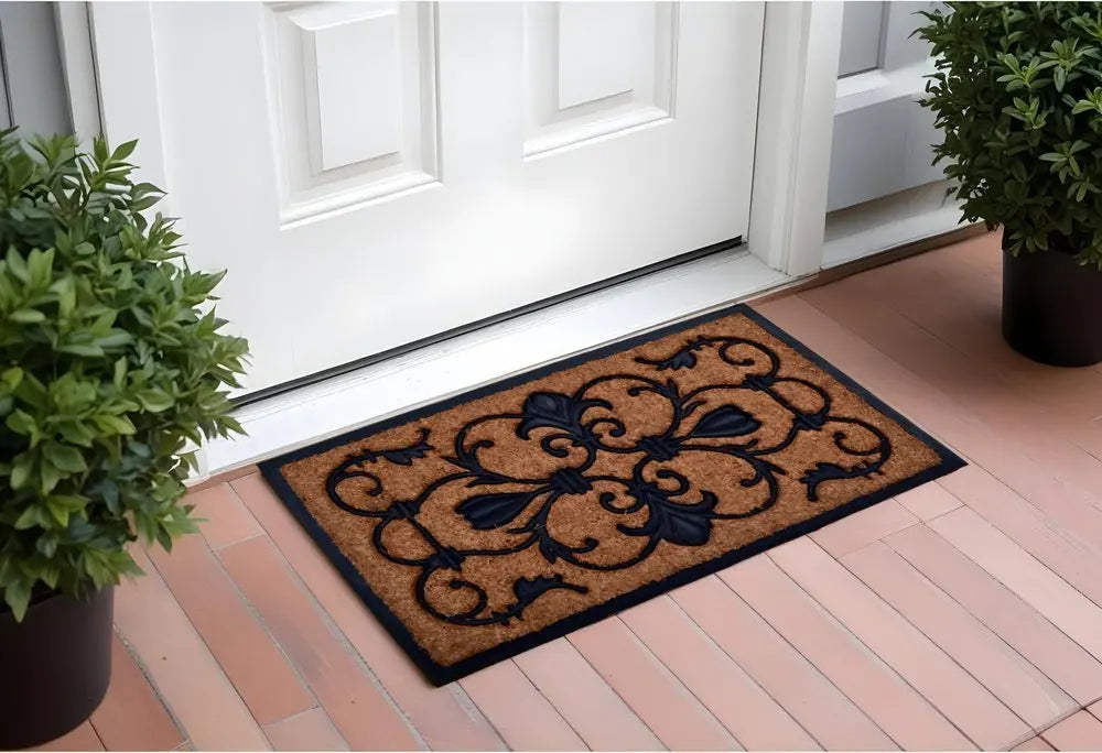 18" X 30" Beige and Black Rubber and Coir Outdoor Door Mat - NOBLE HOME INTERIORS