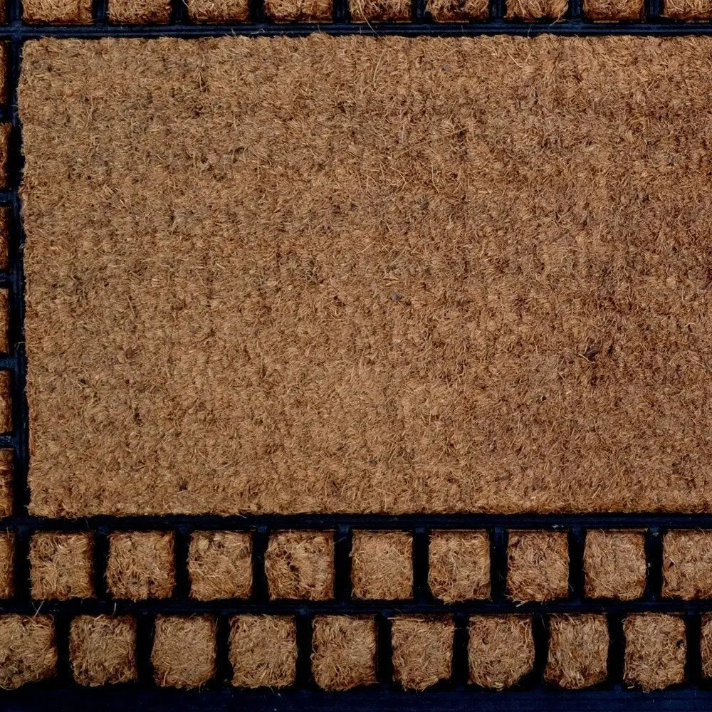 18" X 30" Beige and Black Rubber and Coir Outdoor Door Mat - NOBLE HOME INTERIORS