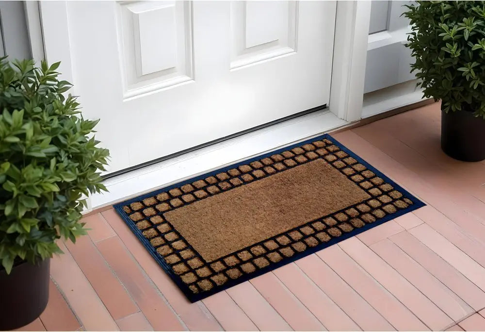 18" X 30" Beige and Black Rubber and Coir Outdoor Door Mat - NOBLE HOME INTERIORS