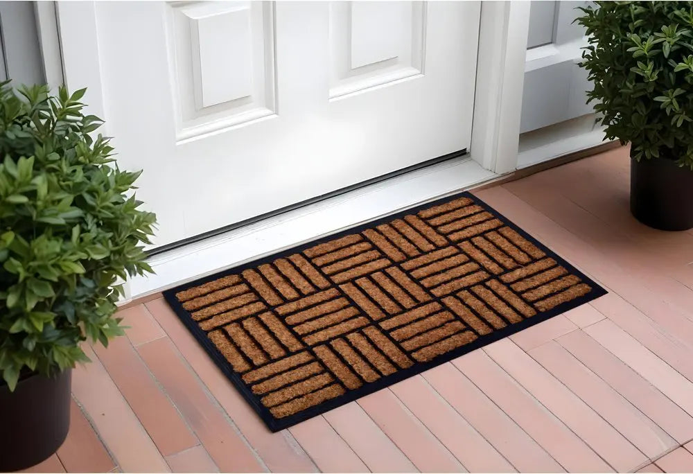 18" X 30" Beige and Black Rubber and Coir Outdoor Door Mat - NOBLE HOME INTERIORS