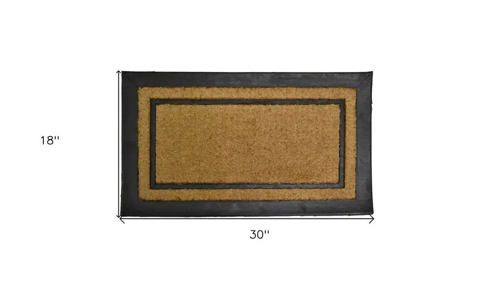 18" X 30" Beige and Black Rubber and Coir Outdoor Door Mat - NOBLE HOME INTERIORS