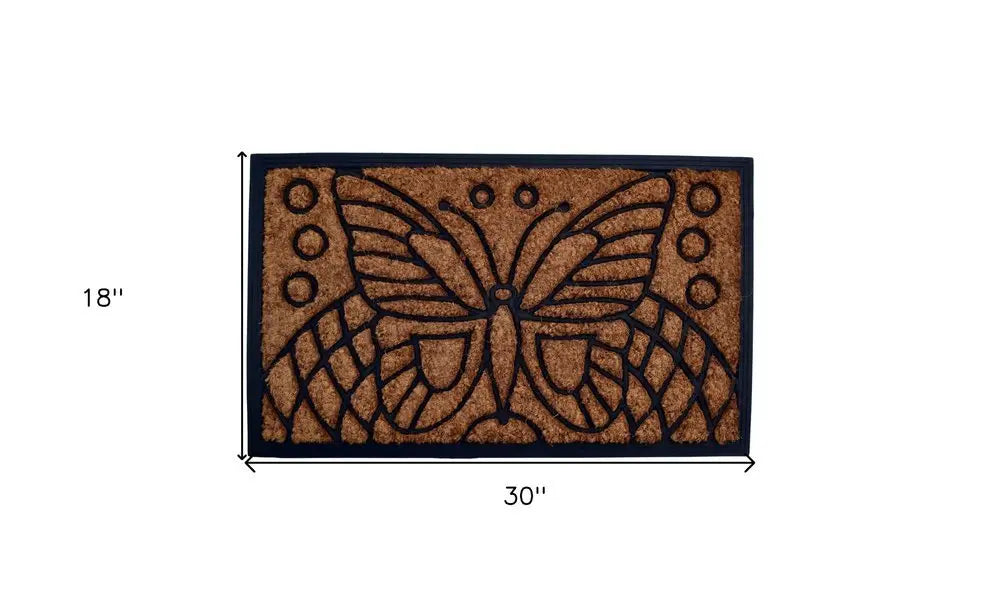 18" X 30" Beige and Black Rubber and Coir Outdoor Door Mat - NOBLE HOME INTERIORS