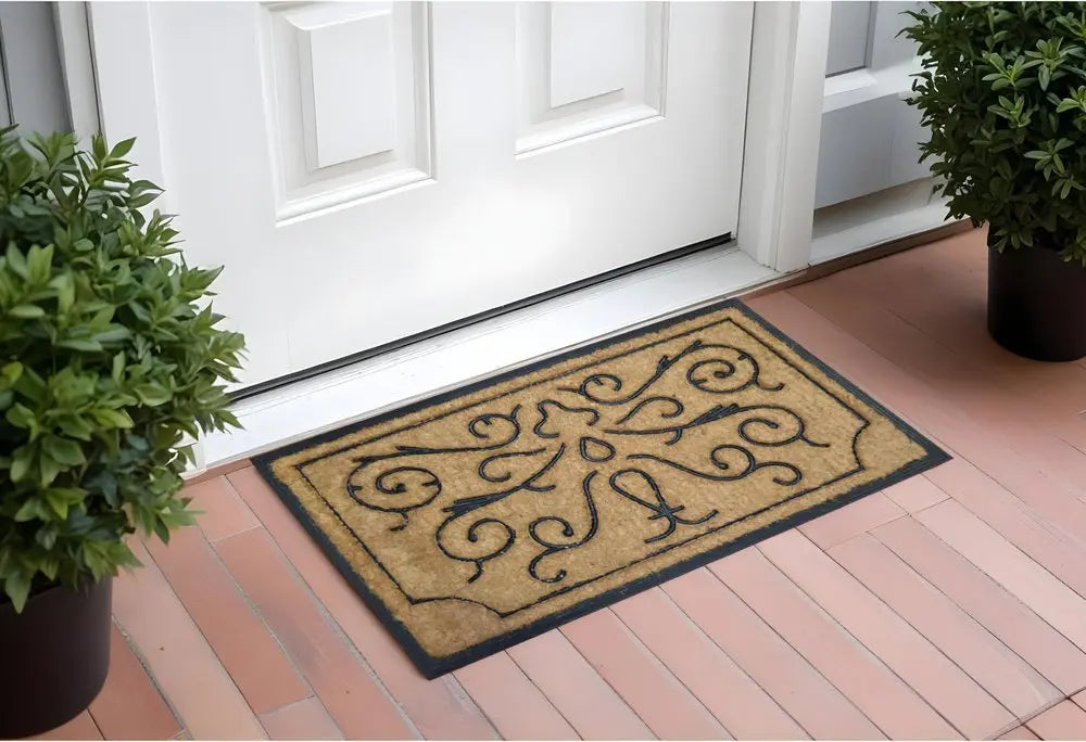18" X 30" Beige and Black Rubber and Coir Outdoor Door Mat - NOBLE HOME INTERIORS