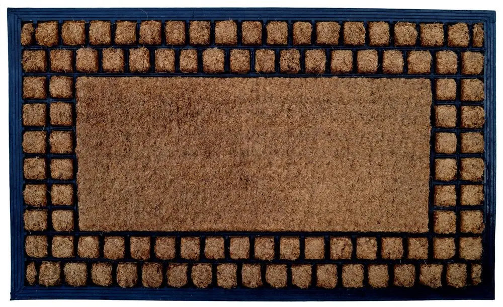 18" X 30" Beige and Black Rubber and Coir Outdoor Door Mat - NOBLE HOME INTERIORS