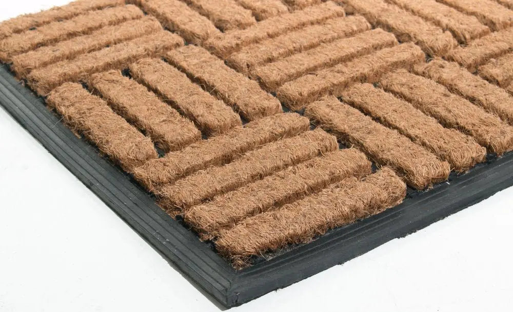 18" X 30" Beige and Black Rubber and Coir Outdoor Door Mat - NOBLE HOME INTERIORS